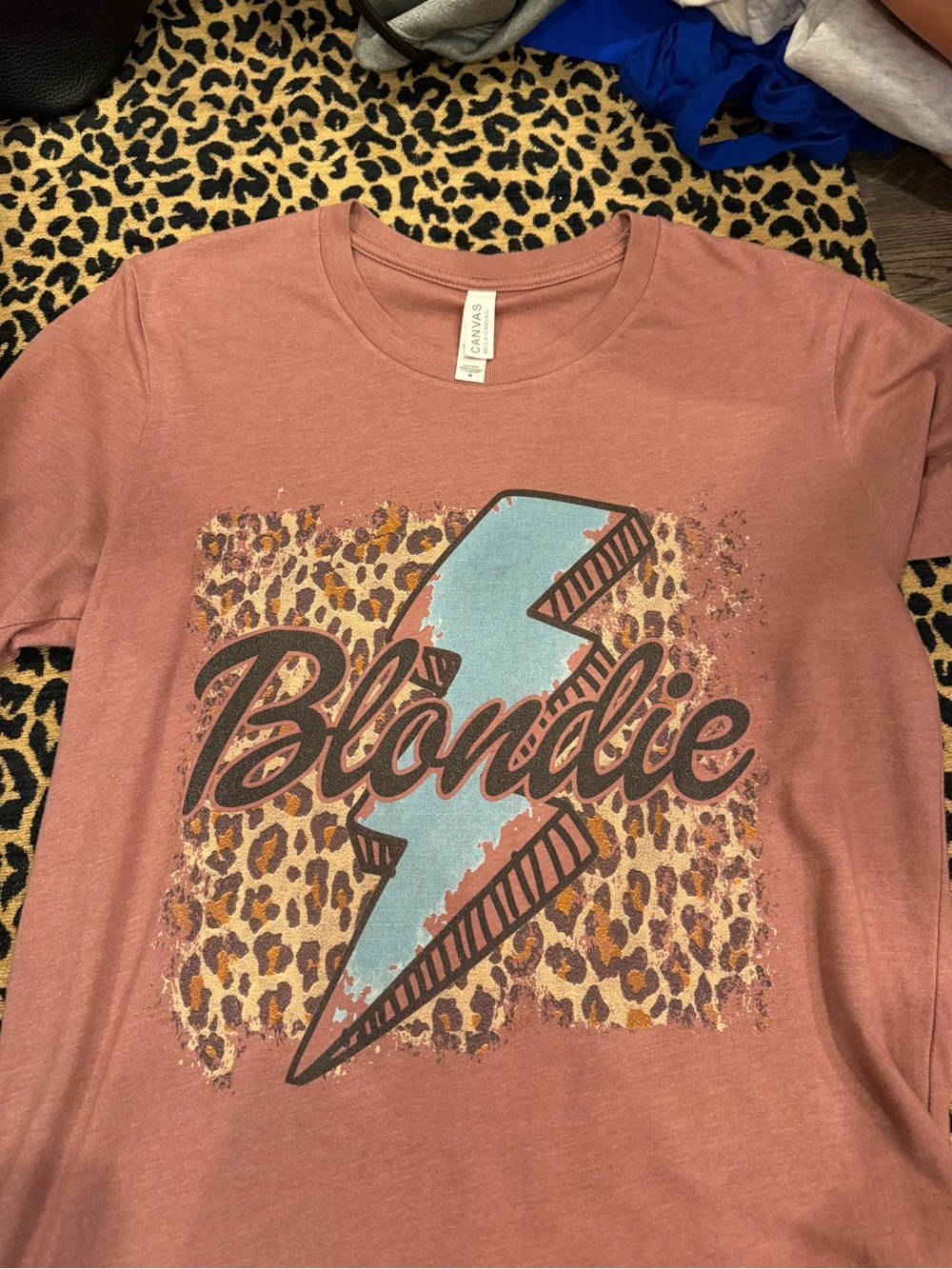 Bella Canvas Dusty Rose Blondie Graphic Tee with Light Blue Accent